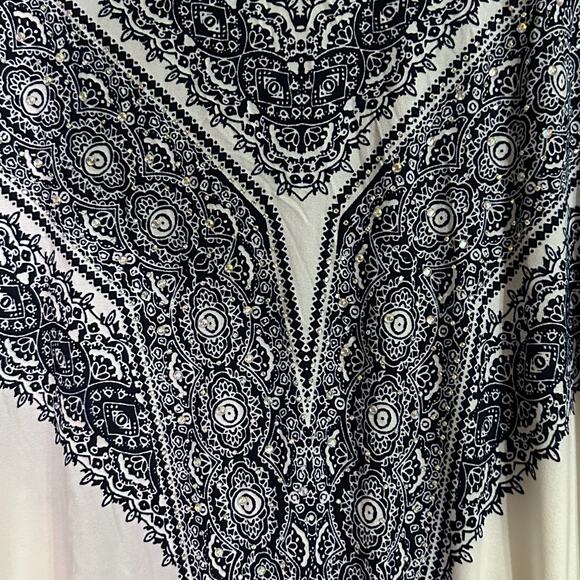 Christina Love White Dress with Blue Pattern and Sequins, Large, Pre-owned - Picture 3 of 8